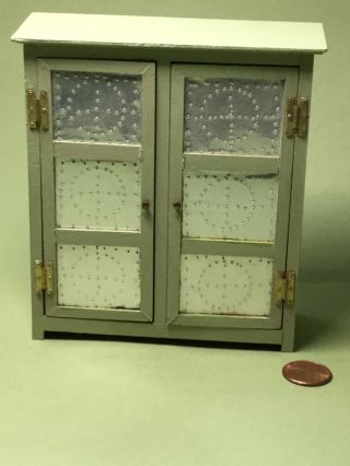 Vintage Cupboard By C’s W/hand Punched Tin Paneled Doors 1/12 Scale