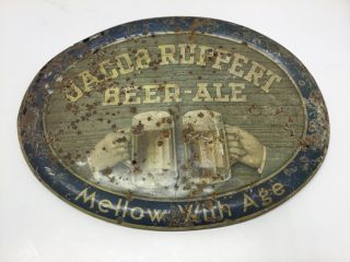 Antique Vintage Jacob Ruppert Beer Ale Mellow With Age Oval Metal Tin Sign