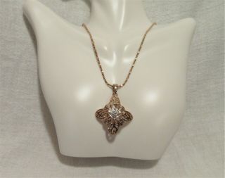 Vintage Gold Tone 18 " Necklace With Filigree Pendant