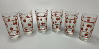 Set Of 6 Vintage Drinking Beverage Glasses Tumblers Strawberry Pattern 5.  25 "