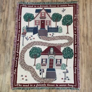 Goodwin Weavers Vintage 80s 90s Fringed Tapestry Throw Blanket 65 " X 47 " Cottage