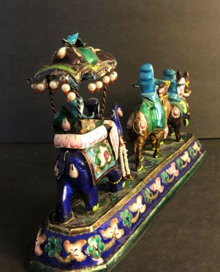 Vintage Cloisonne Horse Camel Elephant Figurines On Stand Painted Enamel Brass 3