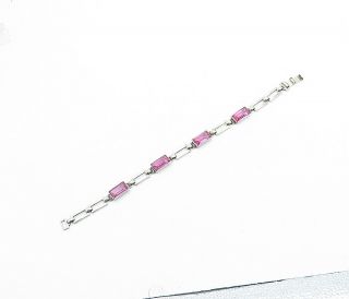 925 Sterling Silver - Vintage Pink Topaz Open Square Link Chain Bracelet - B8200 2