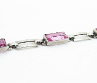 925 Sterling Silver - Vintage Pink Topaz Open Square Link Chain Bracelet - B8200 3