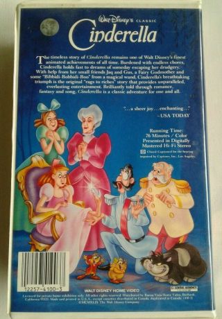 Vintage Cinderella VHS Black Diamond Classic Walt Disney 3