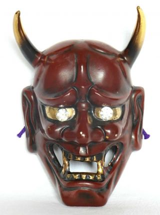 Japanese Vintage Hannya Mask Pottery Demon Devil Brown Gold Wall Decoration