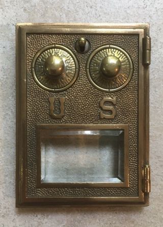 Vintage U.  S.  Post Office Mailbox Door With Door Frame,  2 Dials