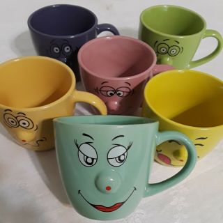 Vintage Anthropomorphic Coffee Cups Set Of 6 Ceramic Mugs