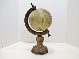 Vintage Old World Style Small 7 " World Globe Carved Wood Stand Made In Spain
