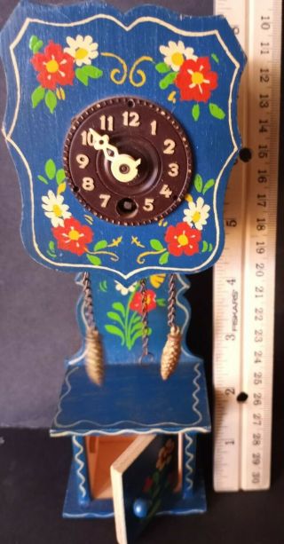 Vintage Blue Painted Wood Mini Grandfather Clock - Germany