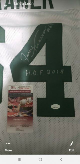 Autographed/signed Jerry Kramer Hof 18 Green Bay White Football Jersey Jsa