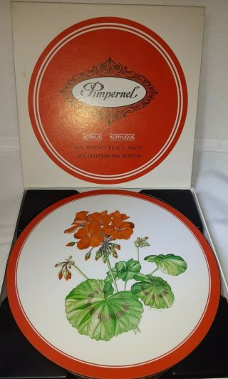 Vintage 10 " Pimpernel Geranium Round Place Mats Set Of 6 England,  Box