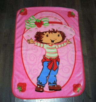 Vintage Strawberry Shortcake Pink Red Plush Baby Toddler Blanket Full Body