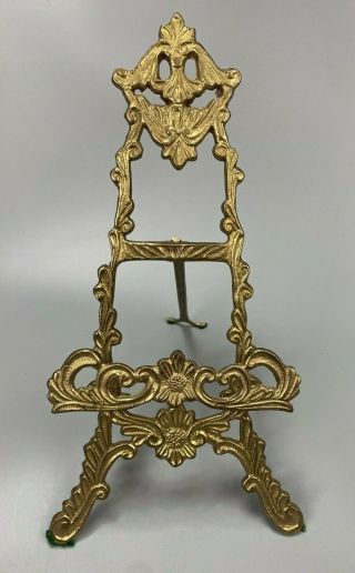 Vintage Large Ornate Solid Brass Easel Picture Plate Book Stand Holder Floral