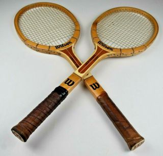 2 Wilson Wood Jack Kramer Flight Tennis Racket Vintage Wall Decor Leather Wraps