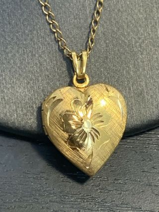 Vintage 12 Karat Yellow Gold Filled Heart Picture Locket Pendant Necklace 18”