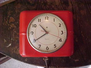 Vintage Westclox Mid Century Kitchen Wall Clock In Red Metal