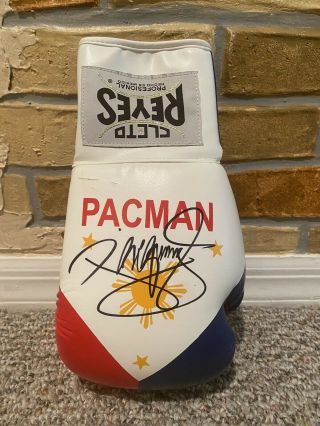 Manny Pacquiao Signed Auto Philippine Flag Cleto Reyes R Boxing Glove Psa Proof