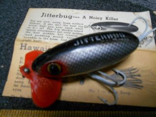 Vintage Fred Arbogast Fishing Lure,  Jitterbug,  Red Lip Silver Body,  Papers,  Fish