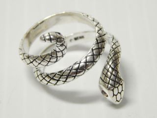 Vintage Mexican / Sw Sterling Silver Snake Ring Red Stone Eye Size 6.  5,  / -