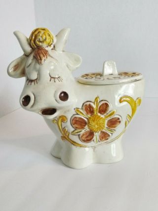 Vintage Treasure Craft Whimsical Cow Cookie Jar Made In Usa