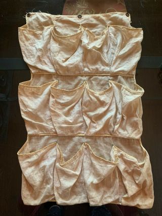 Vintage Hanging Linen Tea Stained Storage Bag 12 Pockets