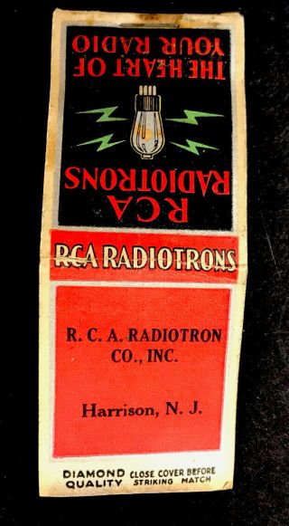 Vintage Match Cover.  RCA RADIOTRONS,  Radio Tubes.  Ca.  1930 2