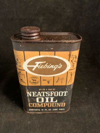 Vintage Fiebing ' s Neatsfoot Oil Can Display Man Cave Garage Saddle Leather 15 2