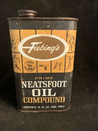 Vintage Fiebing ' s Neatsfoot Oil Can Display Man Cave Garage Saddle Leather 15 3