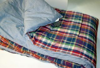 Vintage Ralph Lauren Twin Comforter Plaid Chambray Blue Usa Made