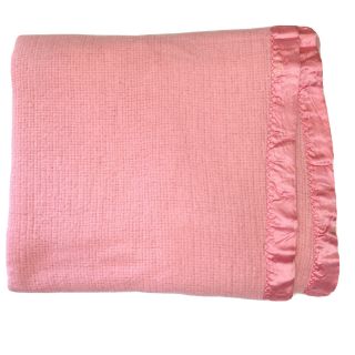 Vintage Acrylic Blanket Twin/full Pink Waffle Weave Satin Trim Binding 70x85