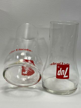 Vintage 1970s 7 Up The Uncola Soda GLASSES Cups Upside Down Style 7UP Bottle 2