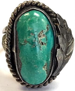 Vtg Native American Sterling Silver Ring W/ Turquoise Stone