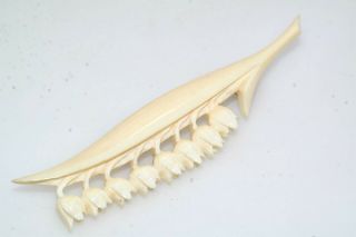 Vintage Carved Bovine Cow Bone Domestic Lily Flower 2 7/8 " Pin Brooch