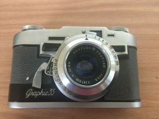 Vintage Graflex Graphic 35mm Camera 50mm With Case Graflar Lens Prontor - Svs