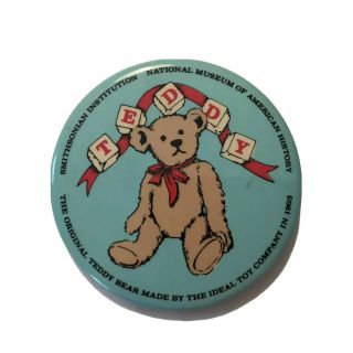 Vintage Smithsonian Institution Ideal Toy Company Teddy Bear Button Pinback