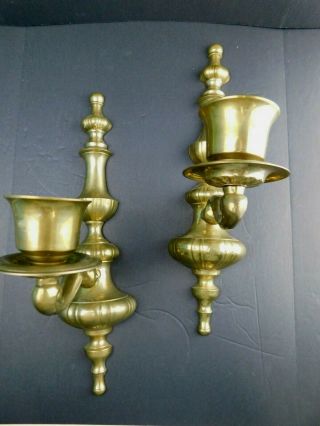 Vtg Set Of 2 " Pier 1 " Brass Wall Mount Candle Sconces Candlesticks 14 - 1/2 " Tall