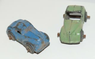 2 Vintage Small Metal Car Diecast Green Blue