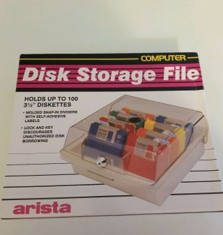 Vintage Arista Computer 3 And 1/2in Disk Storage File With Key