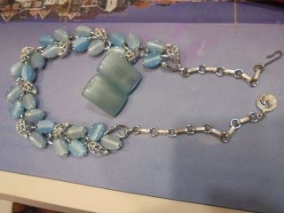 " Lisner " Vintage Blue Lucite Necklace / Earring Wear Resell