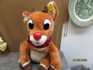 Vintage Gemmy Rudolph Red Nosed Reindeer Christmas Sing Stuffed Animal Plush Toy