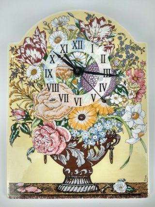 Vintage Santa Barbara Ceramic Design Flower Bouquet Clock Floral