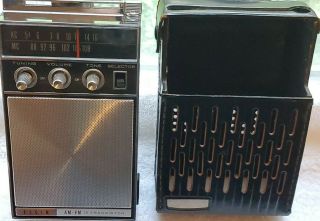 Vintage Elgin 12 Transistor Am/fm Portable Radio,  Cowhide Case 1970s Electronics