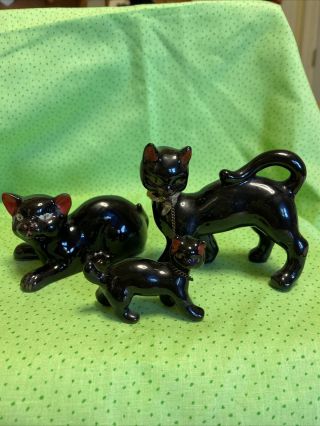 Vintage Red Ware Black Cats Halloween Ceramic