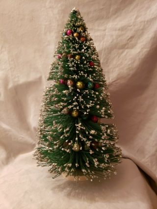 Vintage Glitter Bottle Brush Christmas Tree With Mercury Glass Ornament Garland