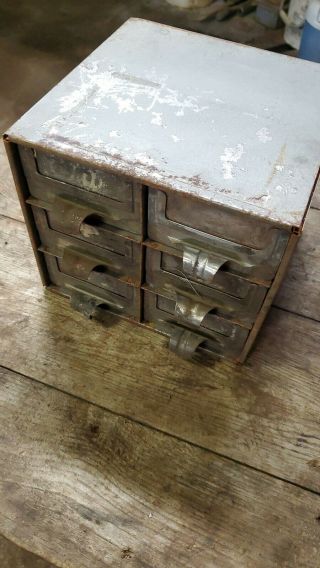 Vintage Industrial Metal 6 Drawer Small Parts Cabinet Tool Jewelry Craft Box