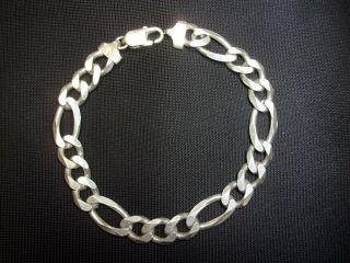 Vintage Italian Ibb Sterling Silver Bracelet Heavy 26 Grams 9 Inch Figaro Link
