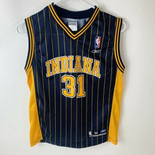 Vtg 90s Youth Reebok NBA Indiana Pacers Reggie Miller Jersey Pinstripe Medium 2