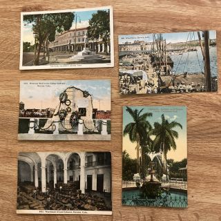 Havana,  Cuba 1920’s 5 Vintage Postcards Tobacco,  Hotel,  Columbus Park,  Wharf