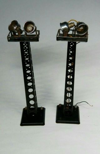 Pair Vintage Marx Train O Scale 2 Light Search Flood Light Towers 11 " Tall Metal